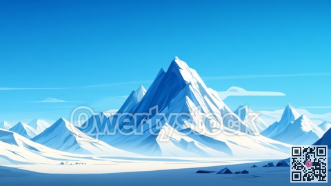 Snow capped mountains rising above frozen landscape under blue sky illustration 1979794