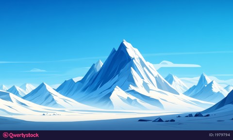 Snow capped mountains rising above frozen landscape under blue sky illustration 1979794