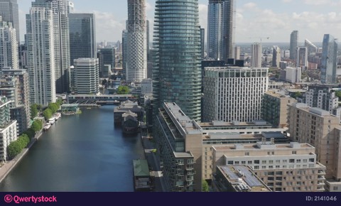 London Canary Wharf Skyline with Financial Centers and Business Skyscrapers video 2141046