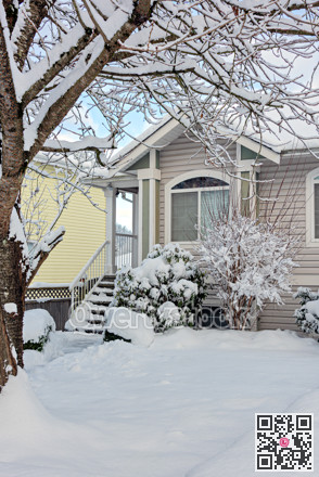 Residential house window on bright winter day