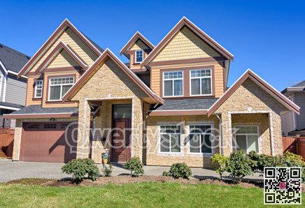 A perfect neighbourhood. Brand new luxury family house on bright spring day