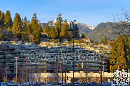Luxury apartments residential complex and market place on winter season