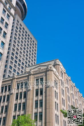 Architecture of historic and modern buildings in downtown of Vancouver, Canada