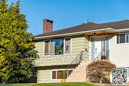 Doorsteps of family residential house with flower pots