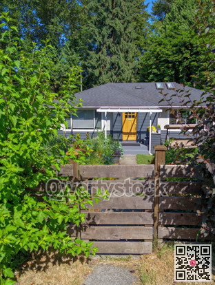Perfect neighbourhood. Main entrance of family residential house with decorative flowers