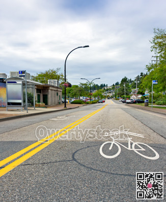 White Rock city street with cycle sign on the asphalt on overcast summer day