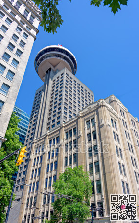 Tall tower with the view point on the top in downtown of Vancouver