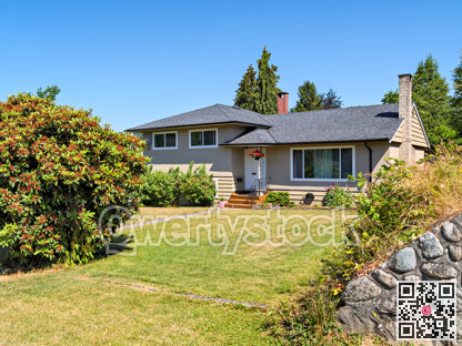A perfect neighborhood. Neat residential house with flowers mowed front yard lawn